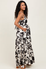 Black Floral Cutout Tie Back Maternity Maxi Dress