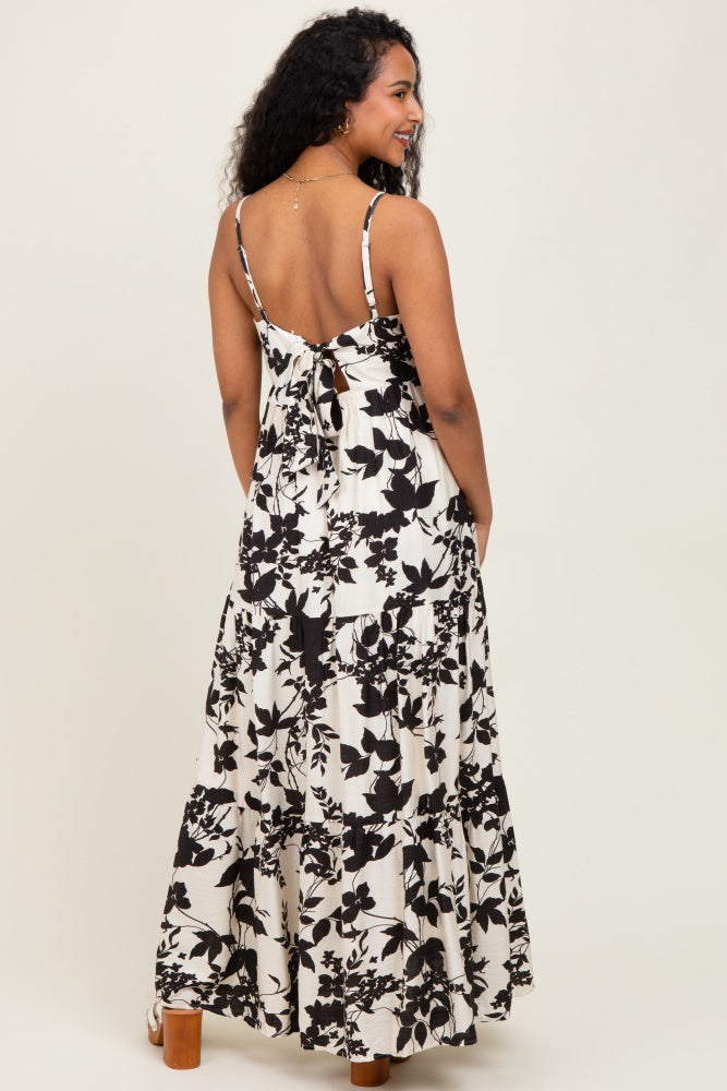 Black Floral Cutout Tie Back Maternity Maxi Dress