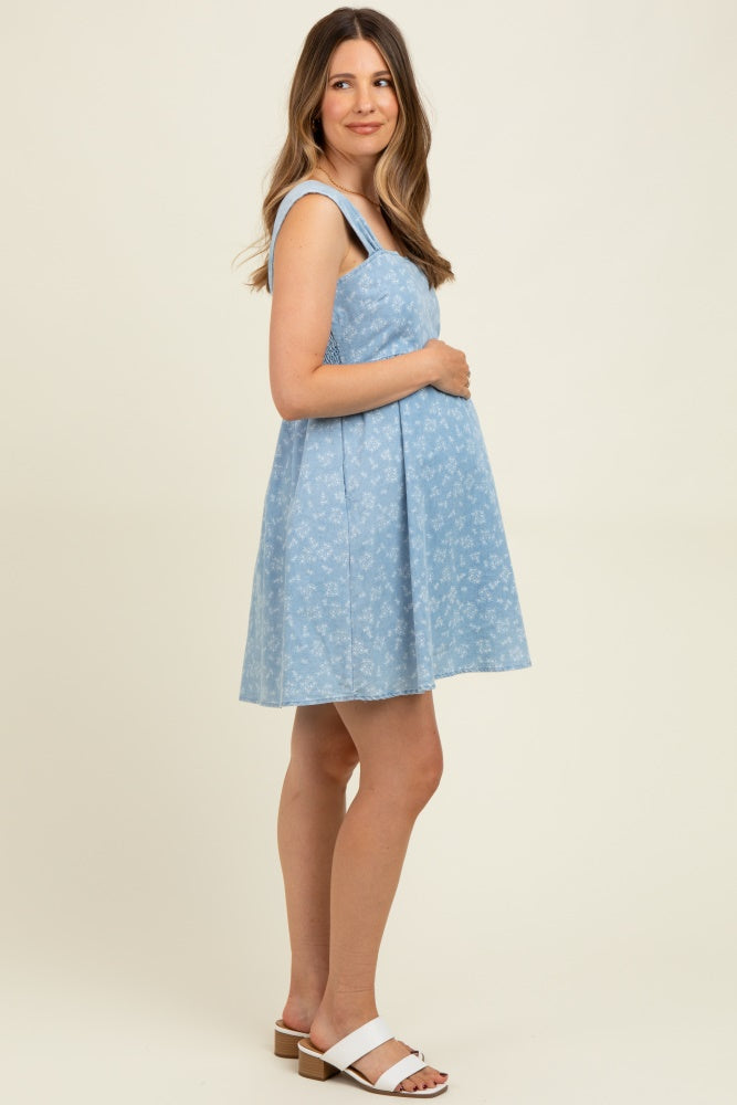 Light Blue Floral Chambray Maternity Mini Dress