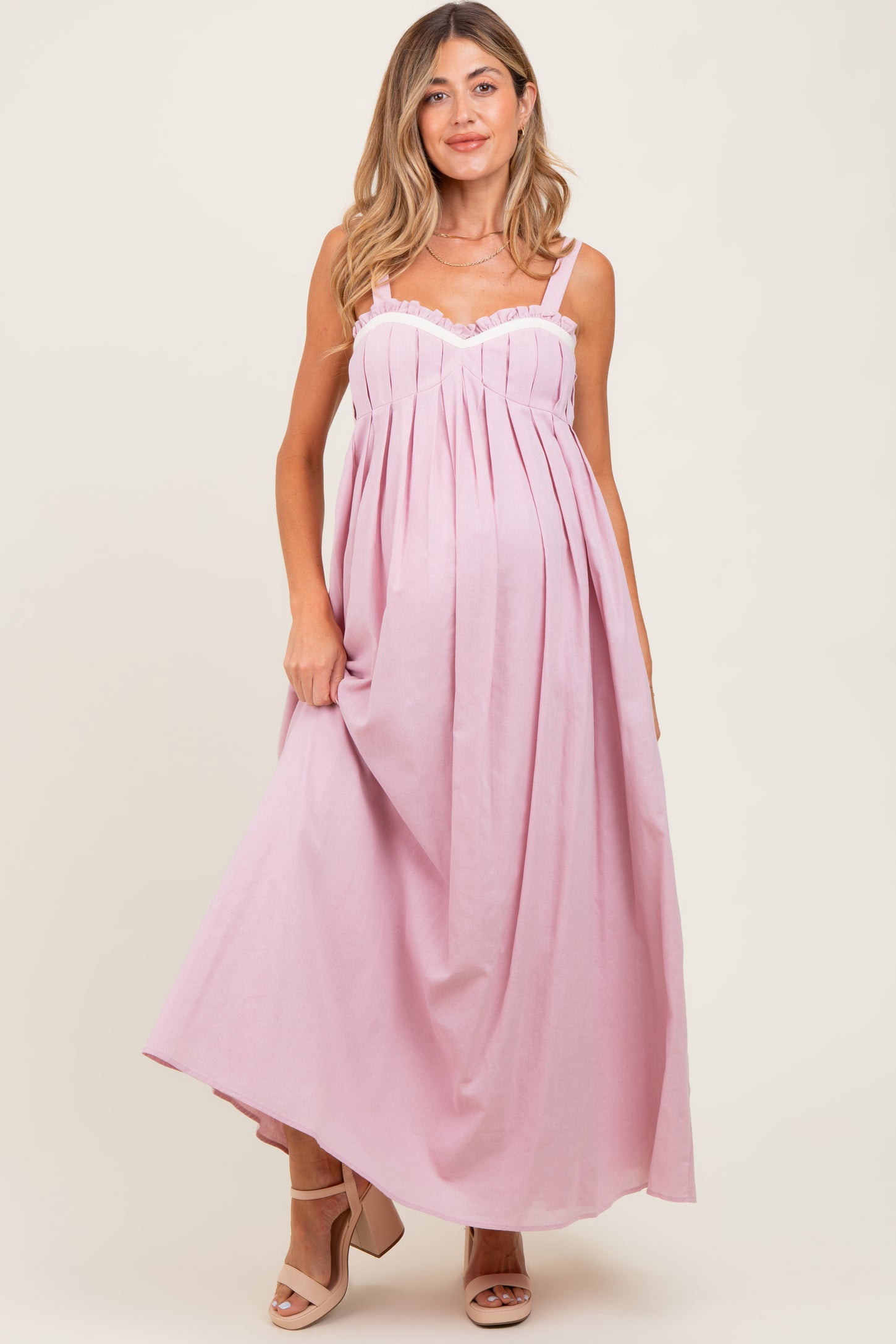Light Pink Sweetheart Neckline Open Back Maternity Maxi Dress