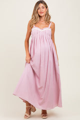 Light Pink Sweetheart Neckline Open Back Maternity Maxi Dress