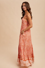 Orange Border Print Sleeveless Maxi Dress