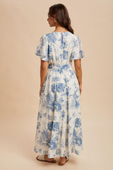 Ivory Multi Floral Flutter Sleeve Maxi Dress