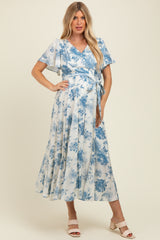 Ivory Multi Floral Flutter Sleeve Maternity Maxi Dress
