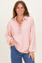 Mauve Striped Oversized Collared Pullover Top