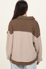Mocha Striped Oversized Collared Pullover Top