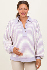Lavender Striped Oversized Collared Pullover Maternity Top