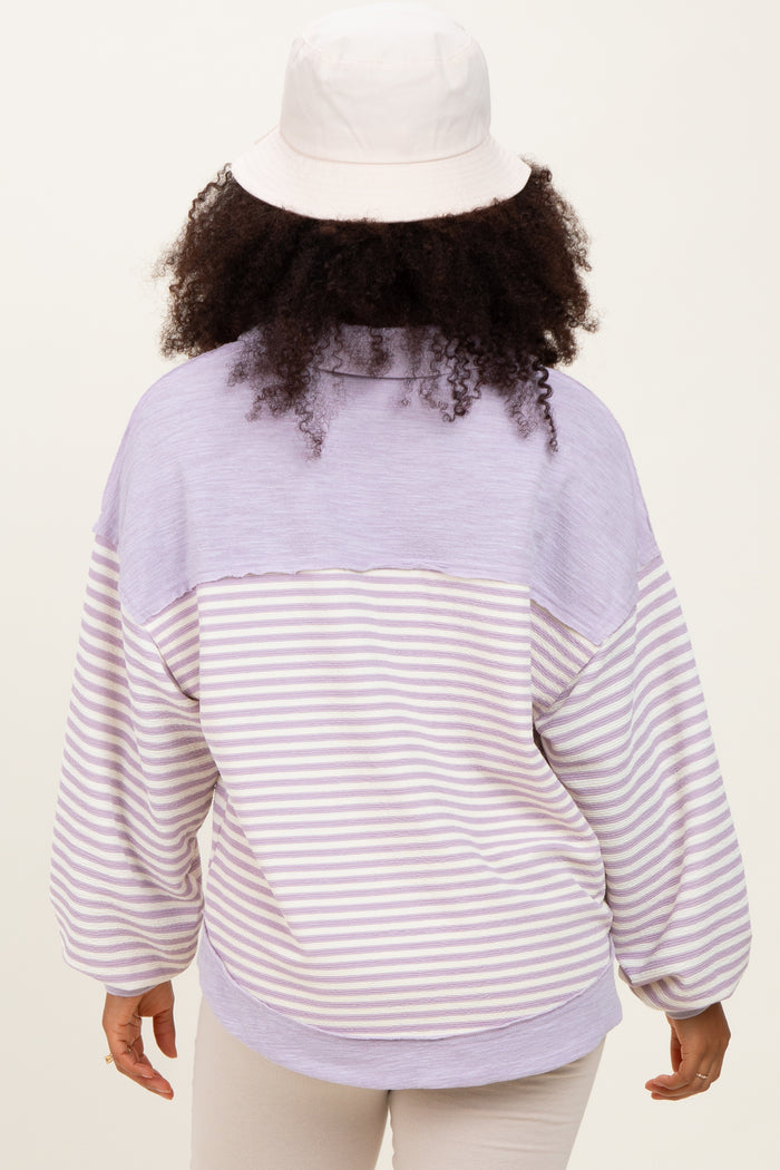 Lavender Striped Oversized Collared Pullover Top