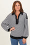 Black Striped Oversized Collared Pullover Top
