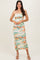 Green Watercolor Floral Mesh Ruched Sleeveless Dress