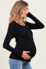 Black Boat Neck Maternity Long Sleeve Top