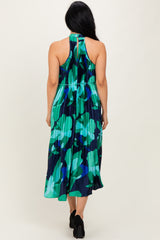 Jade Printed Pleated Halter Midi Dress