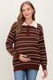 Brown Striped Knit Relaxed Fit Polo Maternity Sweater