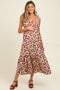 Mocha Floral Tiered Shoulder Tie Maternity Midi Dress