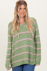 Light Olive Pink Striped Boxy Sweater