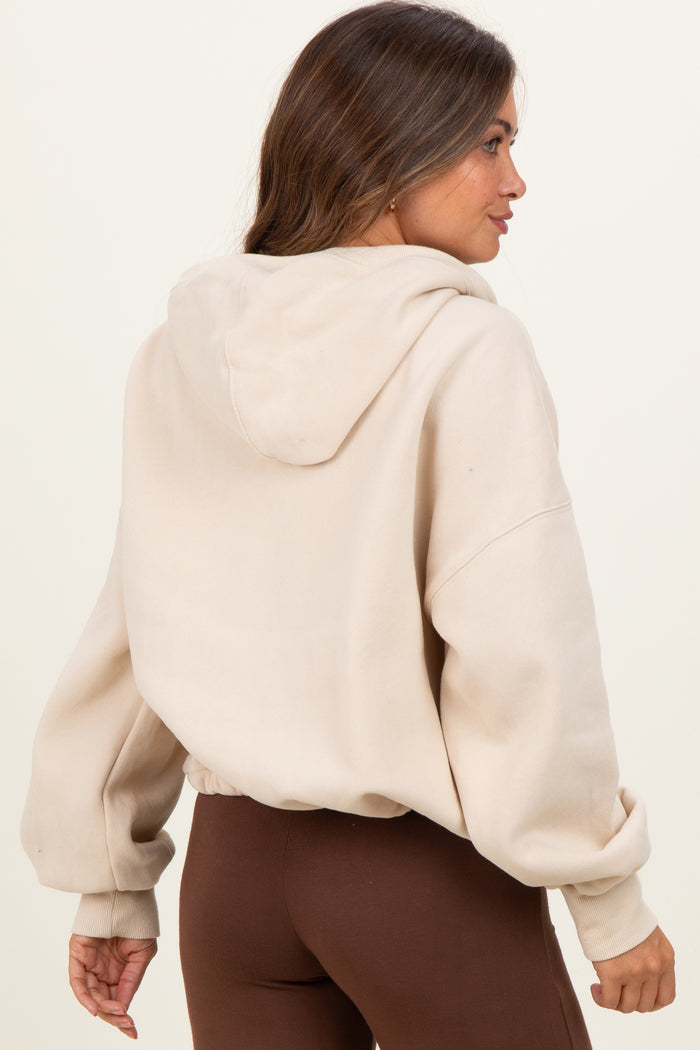 Cream Fleece Half Zip Drop Shoulder Maternity Hoodie