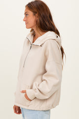 Cream Fleece Half Zip Drop Shoulder Hoodie