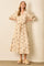 Cream Floral Cotton Gauze Tiered Midi Dress