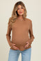 Camel Pointelle Knit Maternity Long Sleeve Top