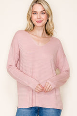 Light Pink Striped Knit Maternity Long Sleeve Top