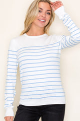Light Blue Striped Knit Long Sleeve Top