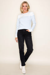 Light Blue Striped Knit Long Sleeve Top