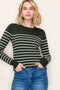 Forest Green Striped Knit Long Sleeve Top
