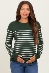 Forest Green Striped Knit Maternity Long Sleeve Top