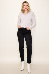 Cream V-Neck Knit Long Sleeve Top