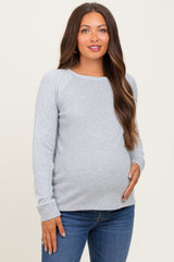 Heather Grey Waffle Knit Maternity Long Sleeve Top