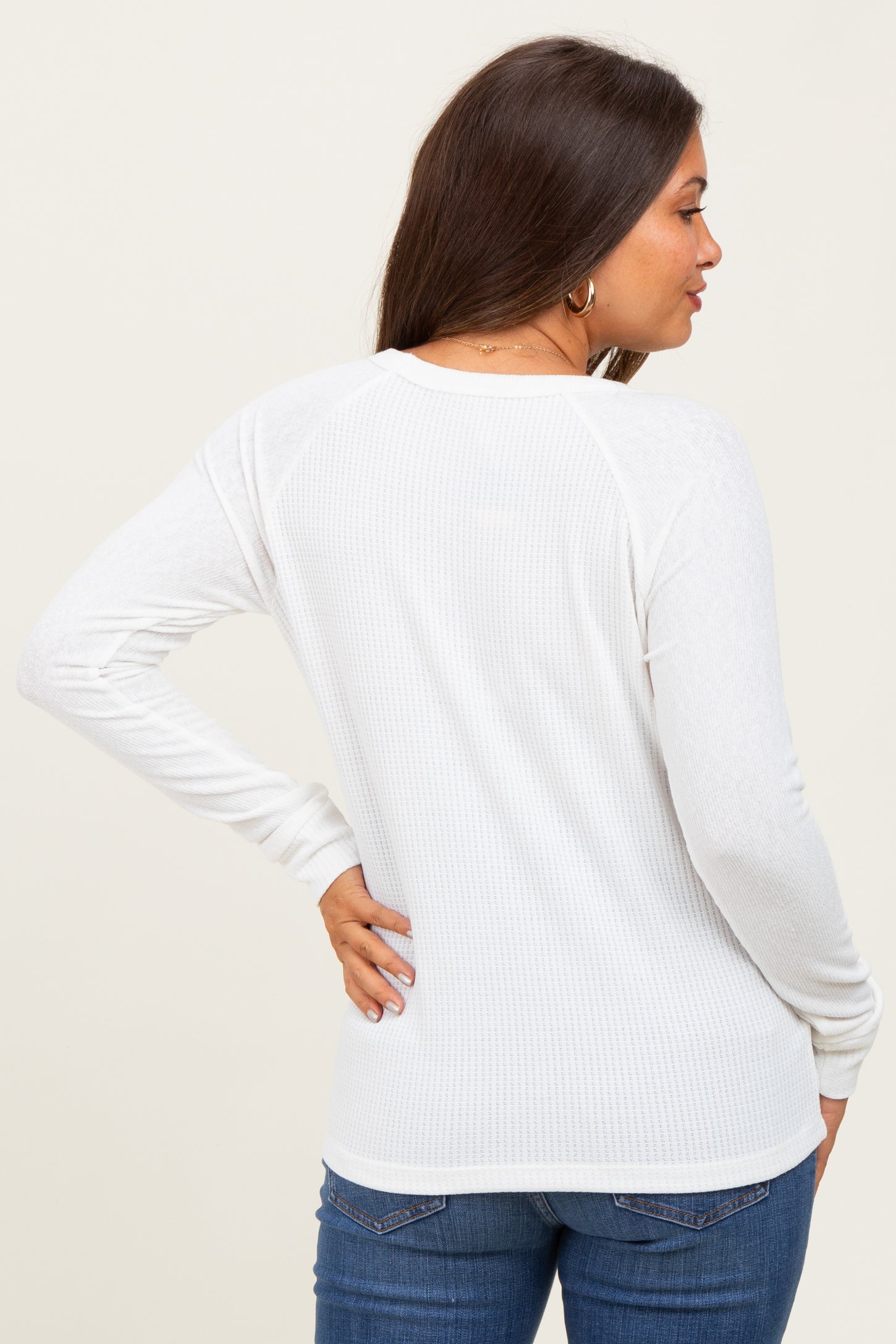 Ivory Waffle Knit Maternity Long Sleeve Top