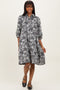 Black Floral Button Down 3/4 Sleeve Midi Dress