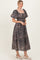 Brown Floral Puff Sleeve Midi Dress