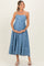 Denim Tied Back Embroidered Maternity Midi Dress