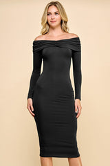 Black Ruched Off Shoulder Dress
