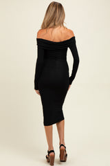 Black Ruched Off Shoulder Maternity Dress