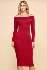Red Ruched Off Shoulder Dress