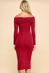 Red Ruched Off Shoulder Dress