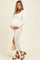 Cream Scoop Neck Long Sleeve Front Slit Maternity Maxi Dress