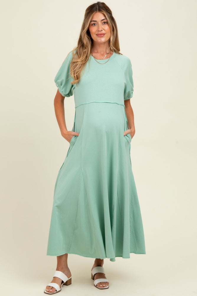 Mint Cotton Pocketed Maternity Midi Dress