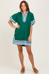 Forest Green Colorblock Border Print Mini Shift Dress