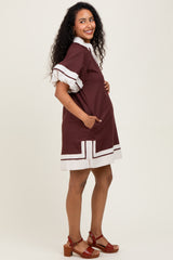 Brown Colorblock Border Print Maternity Mini Shift Dress