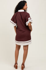 Brown Colorblock Border Print Maternity Mini Shift Dress