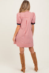 Rust Striped Puff Sleeve Maternity Mini Shirt Dress