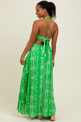 Green Floral Halter Tie Back Cutout Maxi Dress