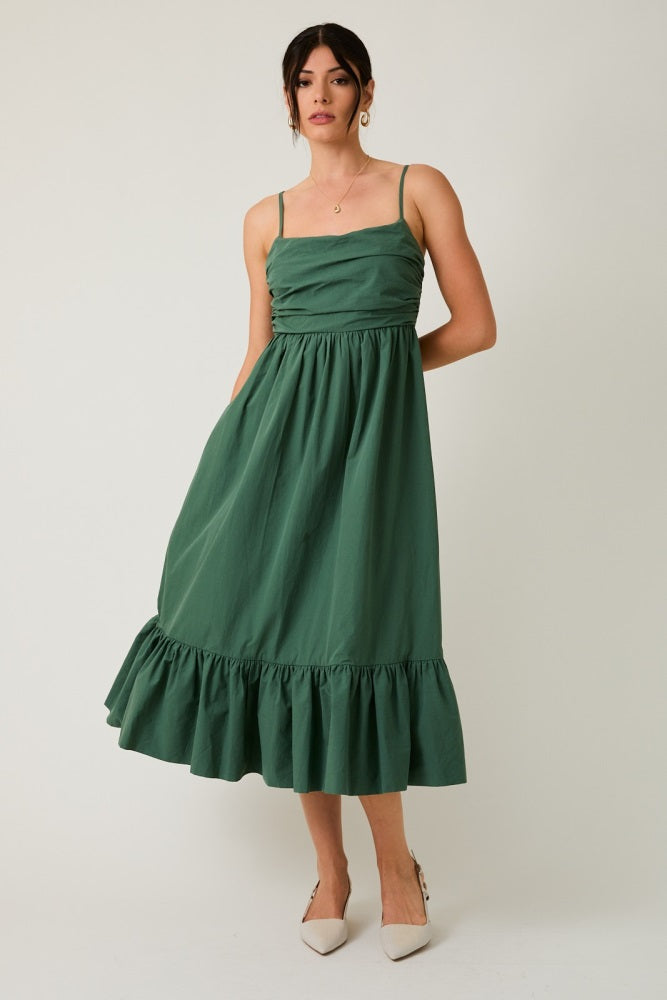 Forest Green Ruffle Hem Sleeveless Maternity Midi Dress