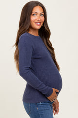 Navy Ribbed Knit Maternity Long Sleeve Top