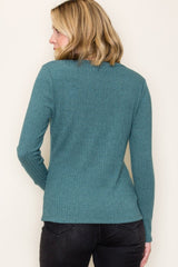 Deep Teal Ribbed Knit Long Sleeve Top
