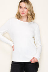 Ivory Ribbed Knit Long Sleeve Top