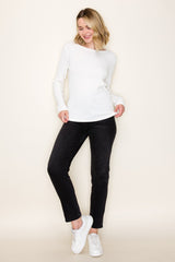 Ivory Ribbed Knit Long Sleeve Top